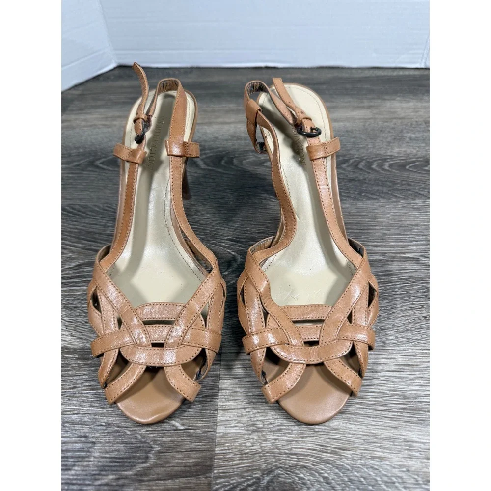 Worthington Tan Leather Woven Slingback Heels Size 8.5M - See Inside Peeling 90s